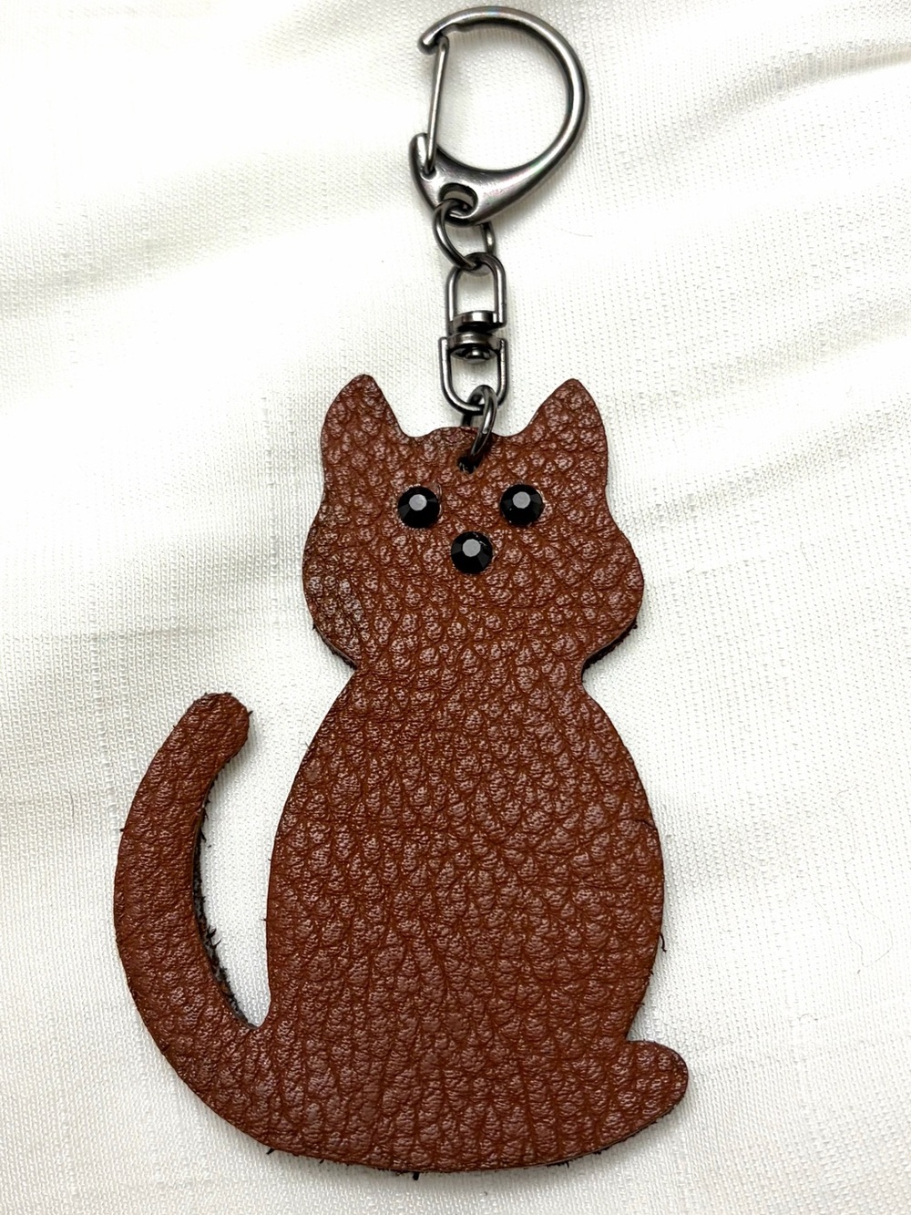 Upcycled COACH Brown Cat Leather Keychain Charm